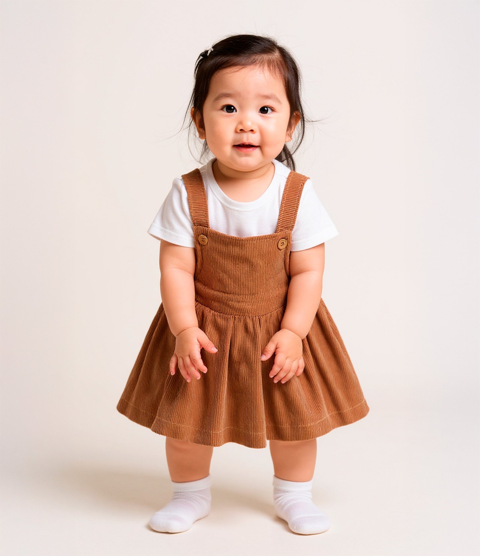 Salopete Infantil em Veludo com Pregas - Tam 0 a 18 meses Marrom 1