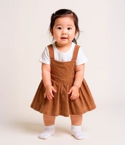 Salopete Infantil em Veludo com Pregas - Tam 0 a 18 meses