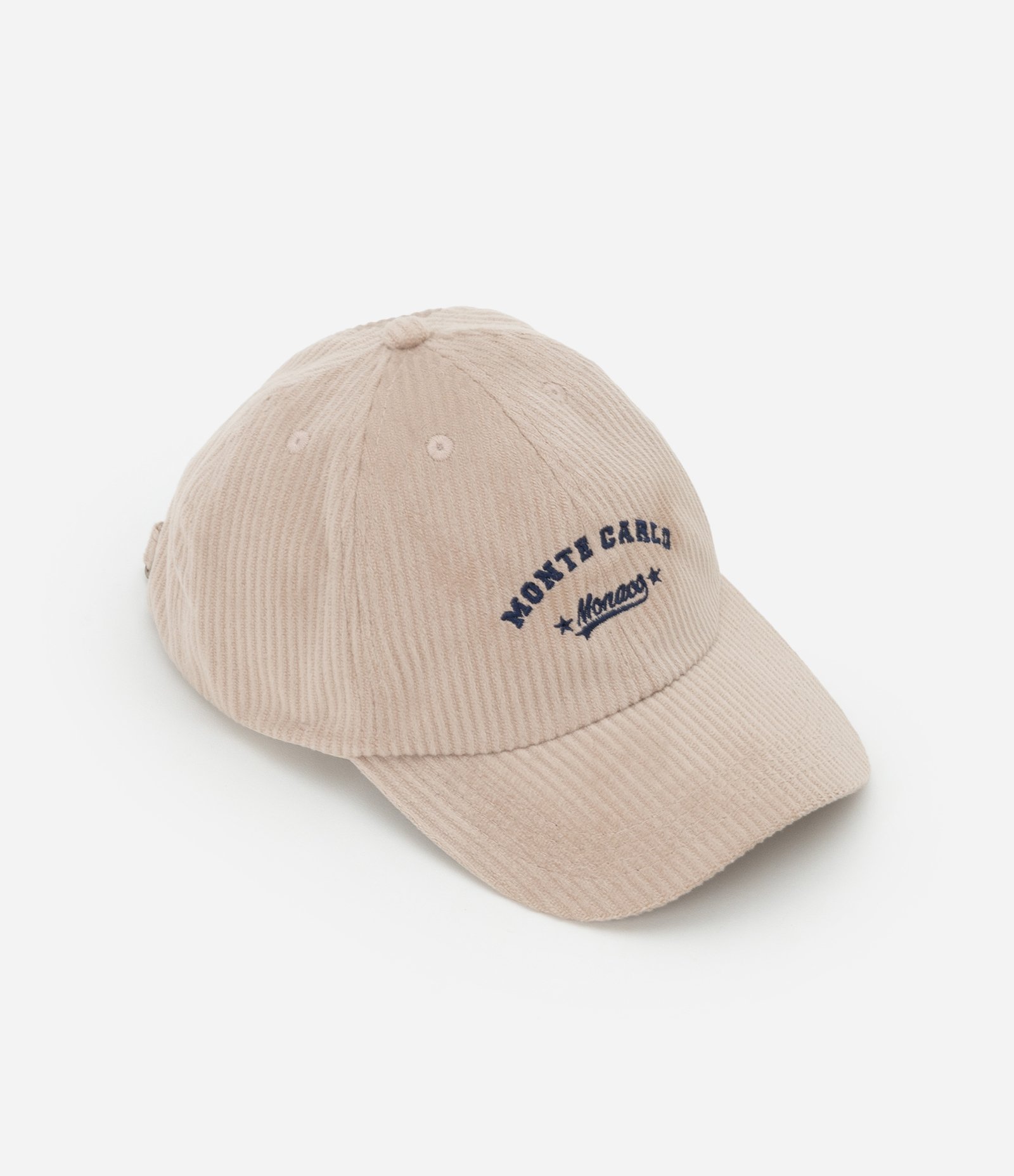 Boné Aba Curva em Veludo Cotelê com Bordado Monte Carlo Bege 1