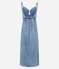 Vestido Midi em Jeans com Busto Vazado e Elástico nas Costas