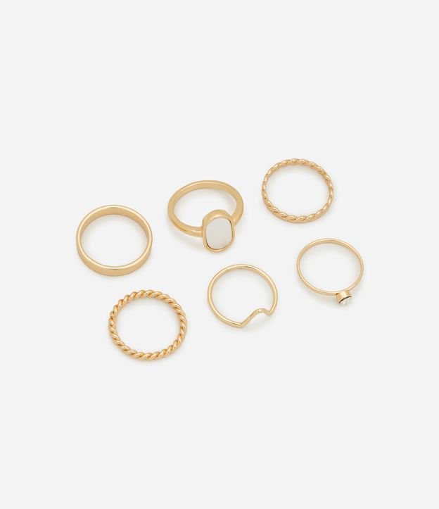 Kit 06 Anéis Variados com Madrepérola e Strass