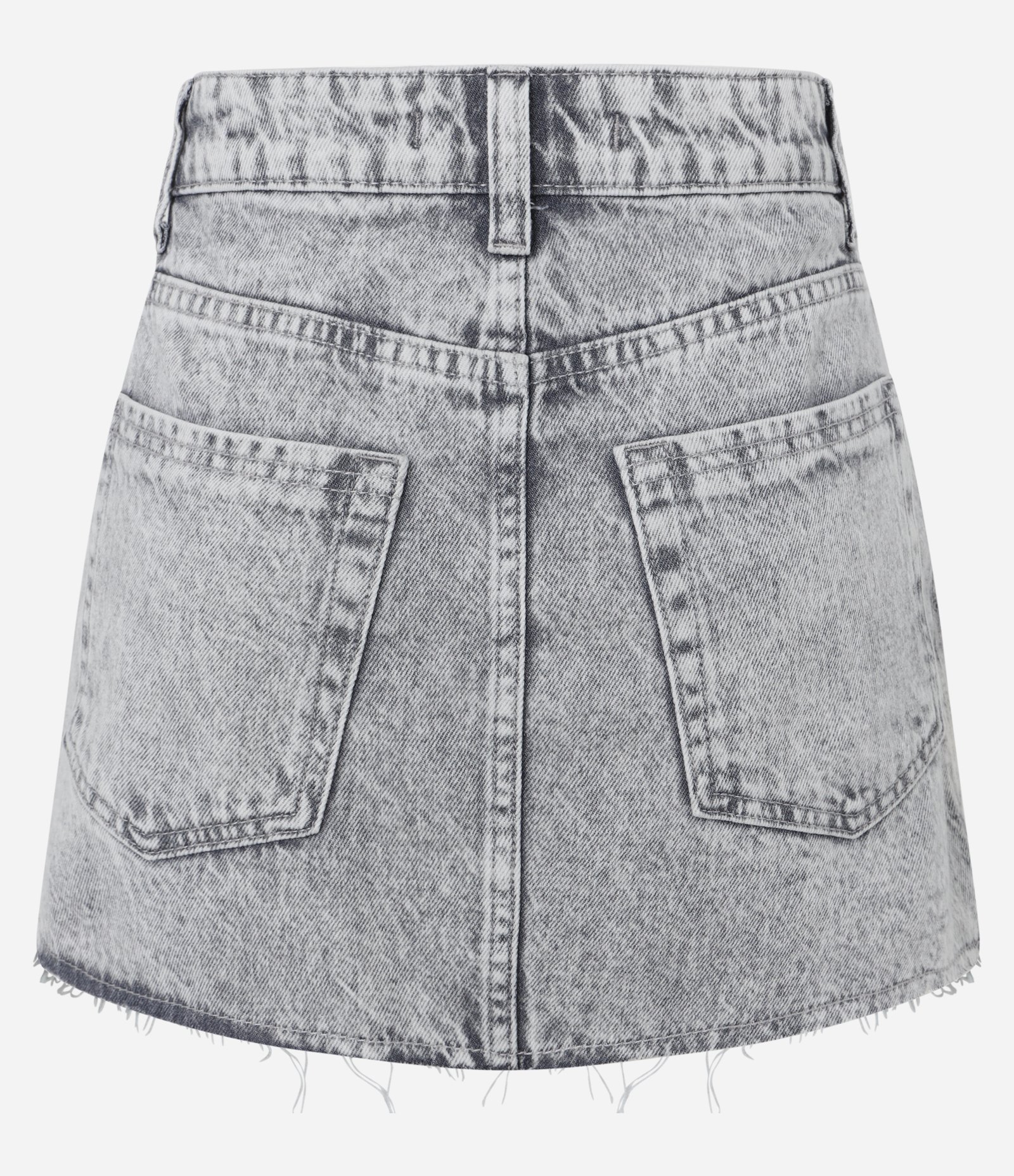 Saia Curta em Jeans com Brilhos Aplicados e Barra Desfiada Cinza 7