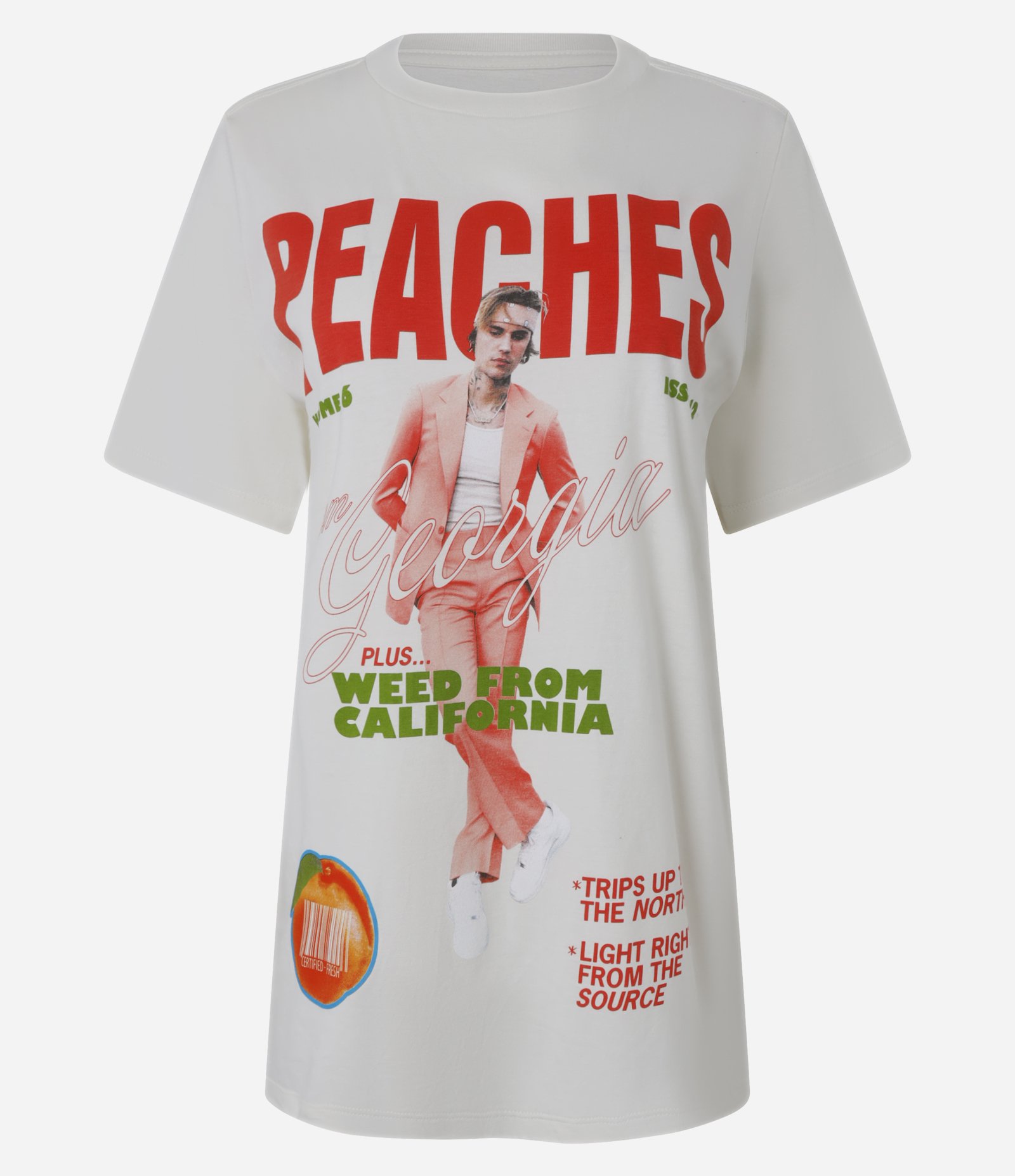 Camiseta T-shirt em Algodão com Estampa Peaches Justin Bieber Branco 4