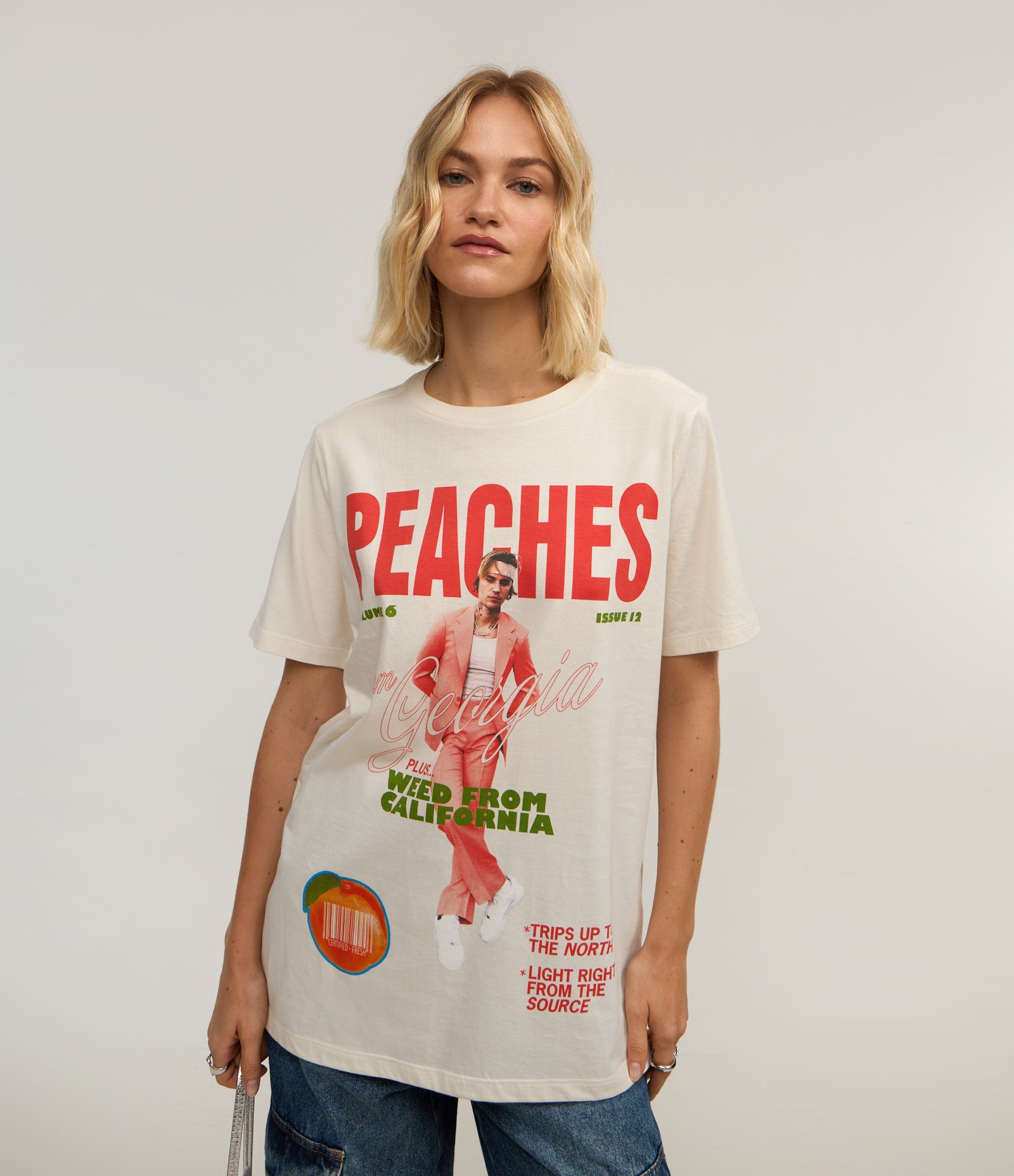 Camiseta T-shirt em Algodão com Estampa Peaches Justin Bieber Branco 3