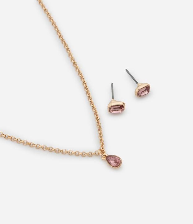 Conjunto de Colar Curto com Pingente de Gota e Brincos Retangulares