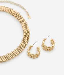 Conjunto de Colar Curto com Corrente de Relógio e Brinco Argola