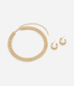 Conjunto de Colar Curto com Corrente de Relógio e Brinco Argola