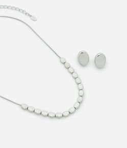 Conjunto de Colar Curto com Corrente Rabo de Rato e Brinco Botão