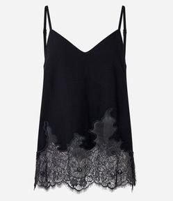 Blusa Boho em Crepe com Renda Floral na Barra