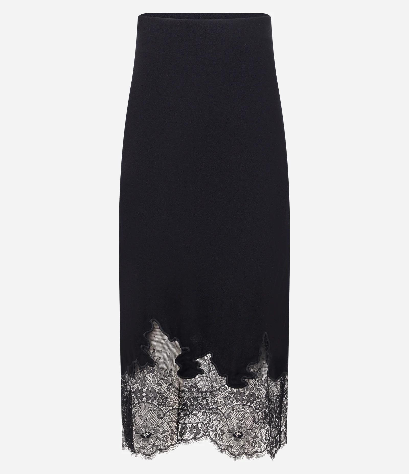 Saia Boho Reta em Crepe com Renda Floral na Barra Preto 1