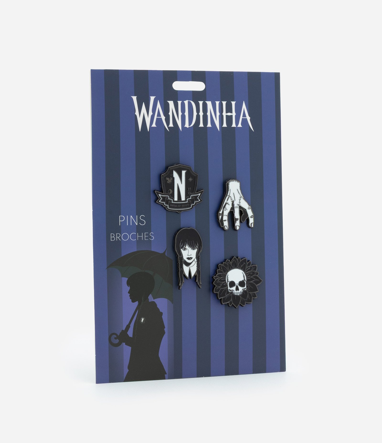 Kit 04 Pins de Metal da Wandinha Preto 2
