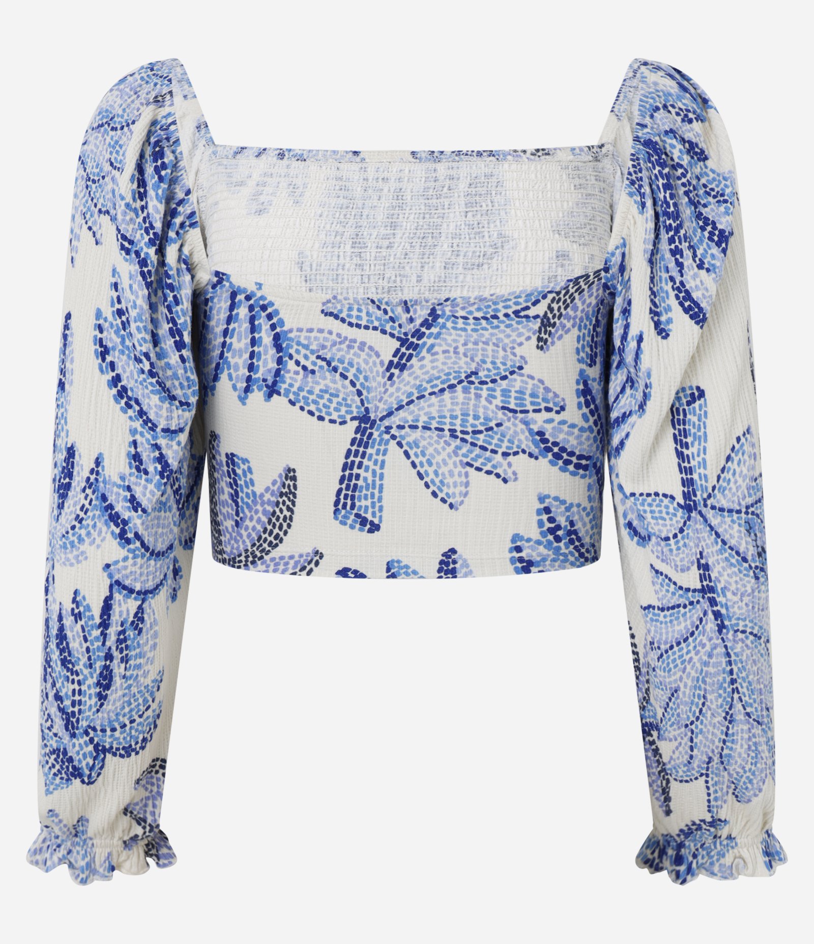 Blusa Cropped Texturizada com Estampa de Folhagens Branco 3