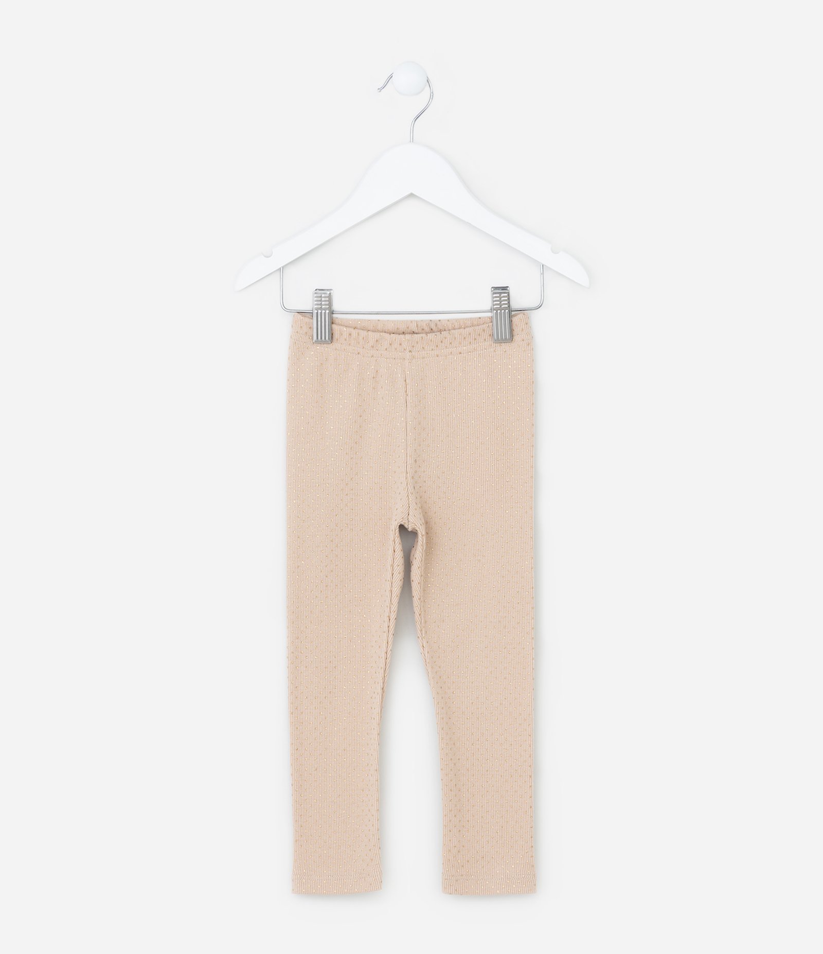 Calça Legging Infantil em Ribana com Brilhos em Foil - Tam 1 a 6 Anos Bege 1