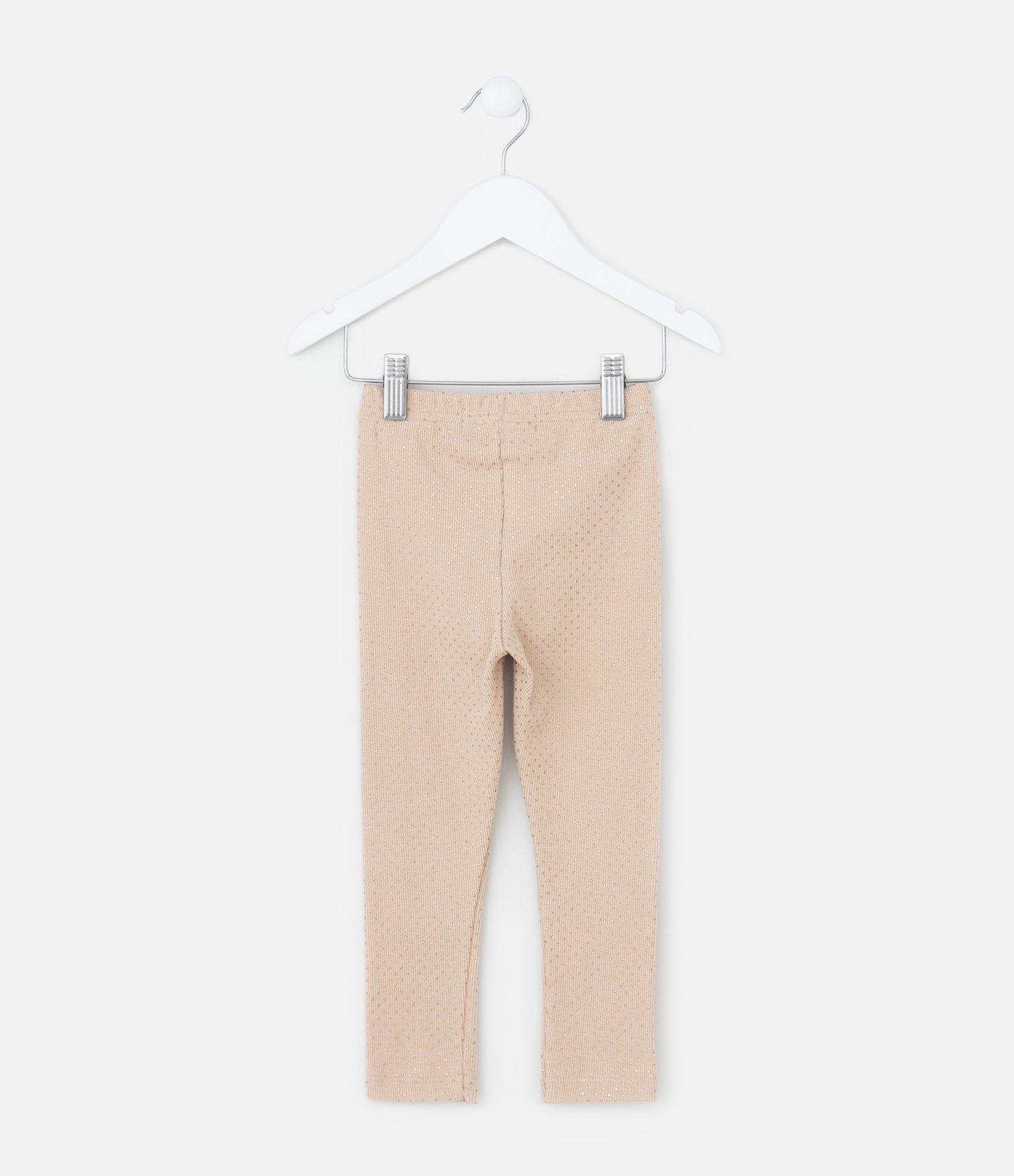 Calça Legging Infantil em Ribana com Brilhos em Foil - Tam 1 a 6 Anos Bege 2