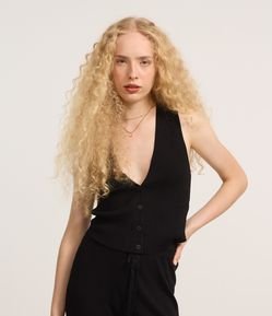 Blusa Colete em Tricô com Botões