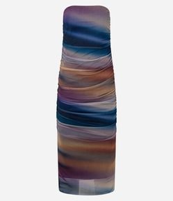 Vestido New Midi Boho em Tule com Drapeado Lateral e Estampa Manchadinha