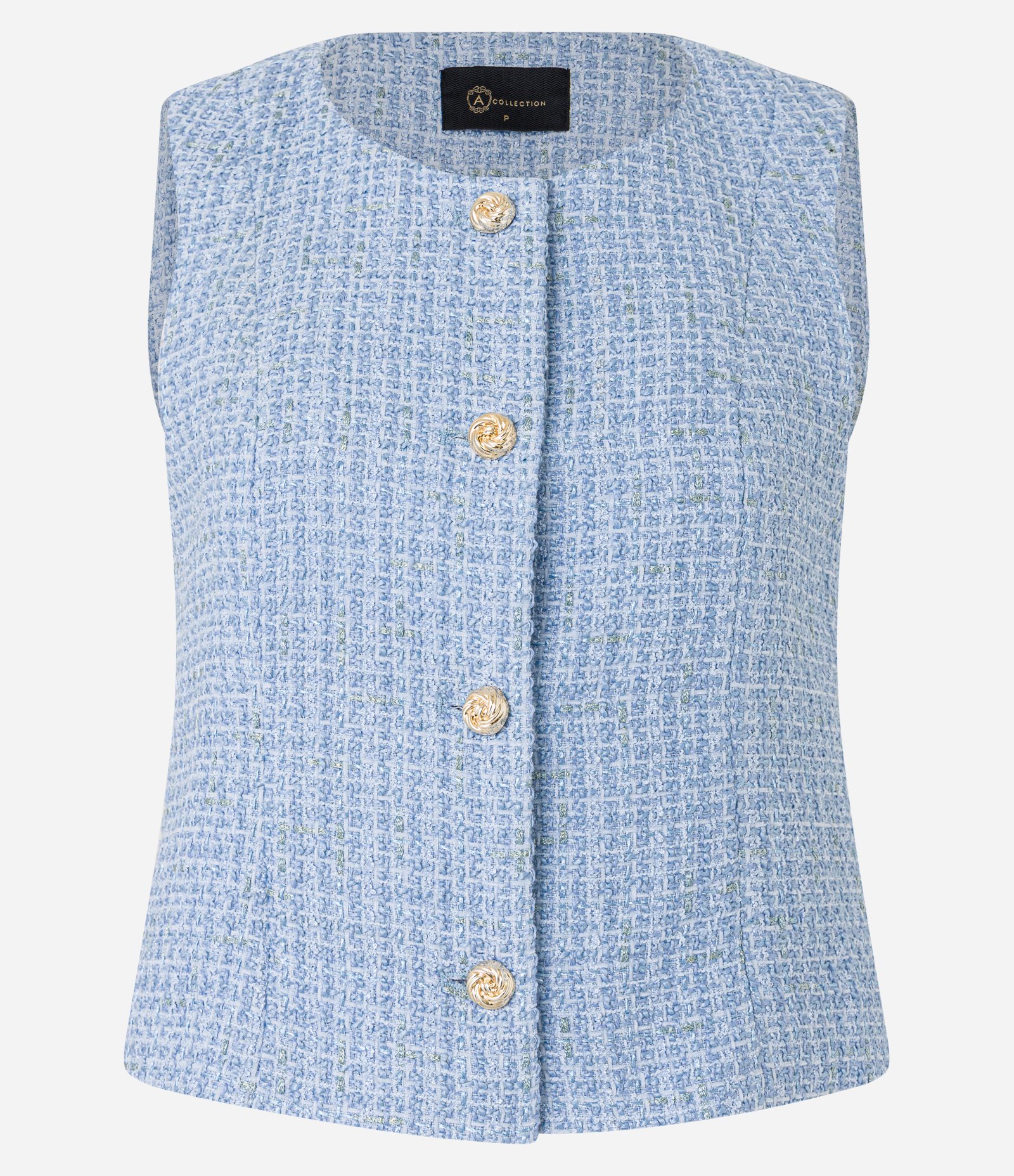 Colete em Tweed com Botões de Efeito Torcido Azul 5