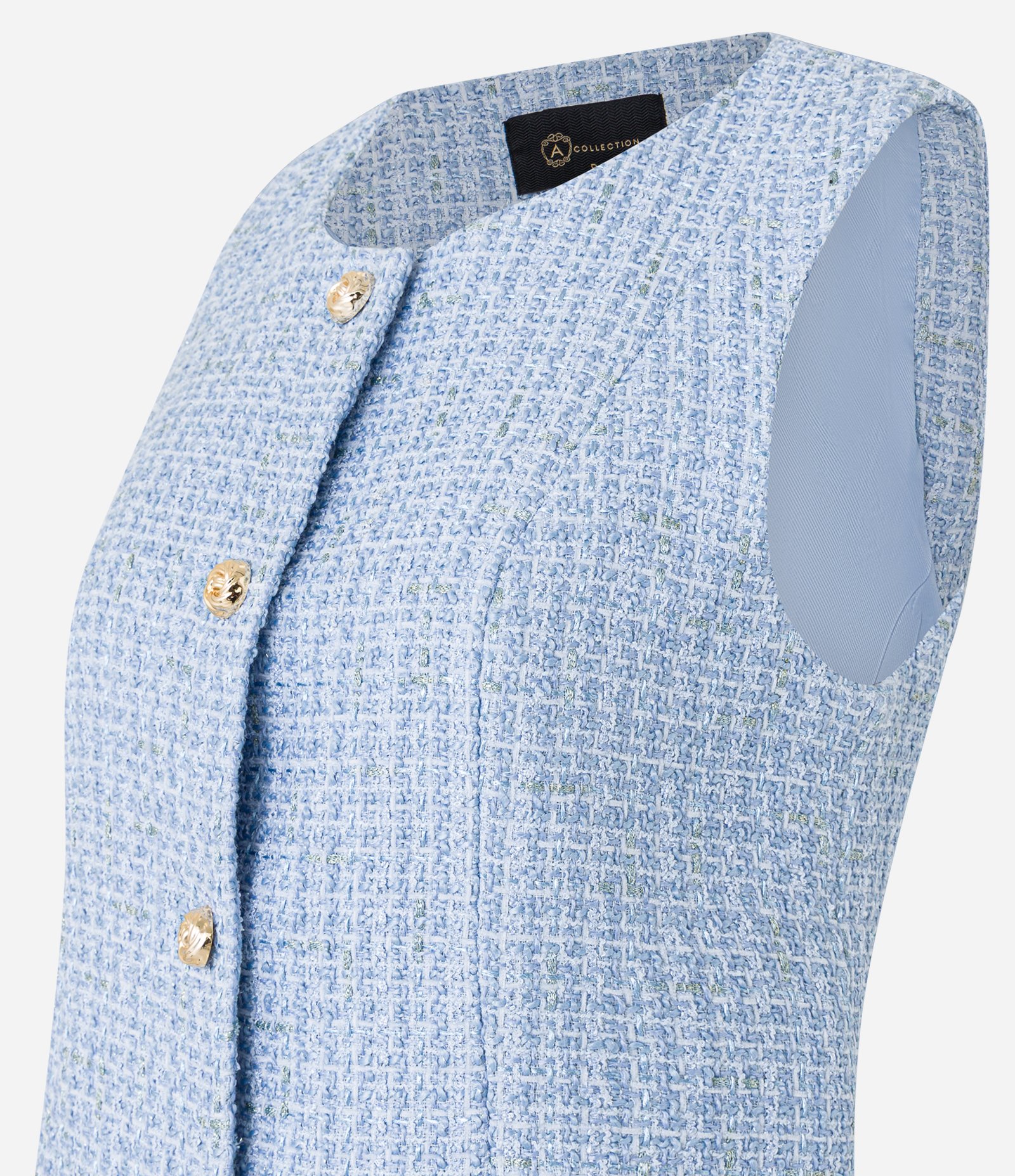 Colete em Tweed com Botões de Efeito Torcido Azul 6