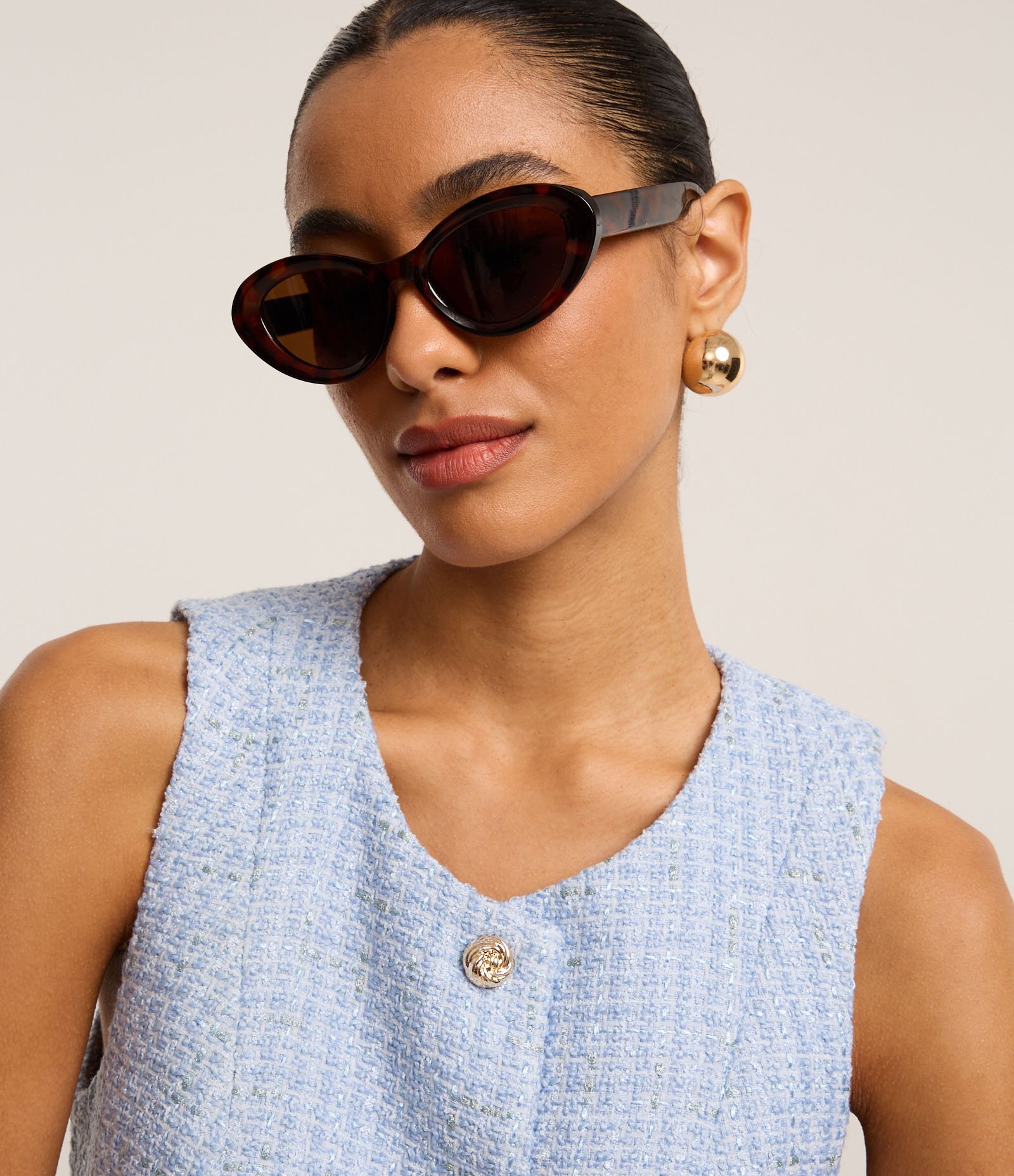 Colete em Tweed com Botões de Efeito Torcido Azul 4