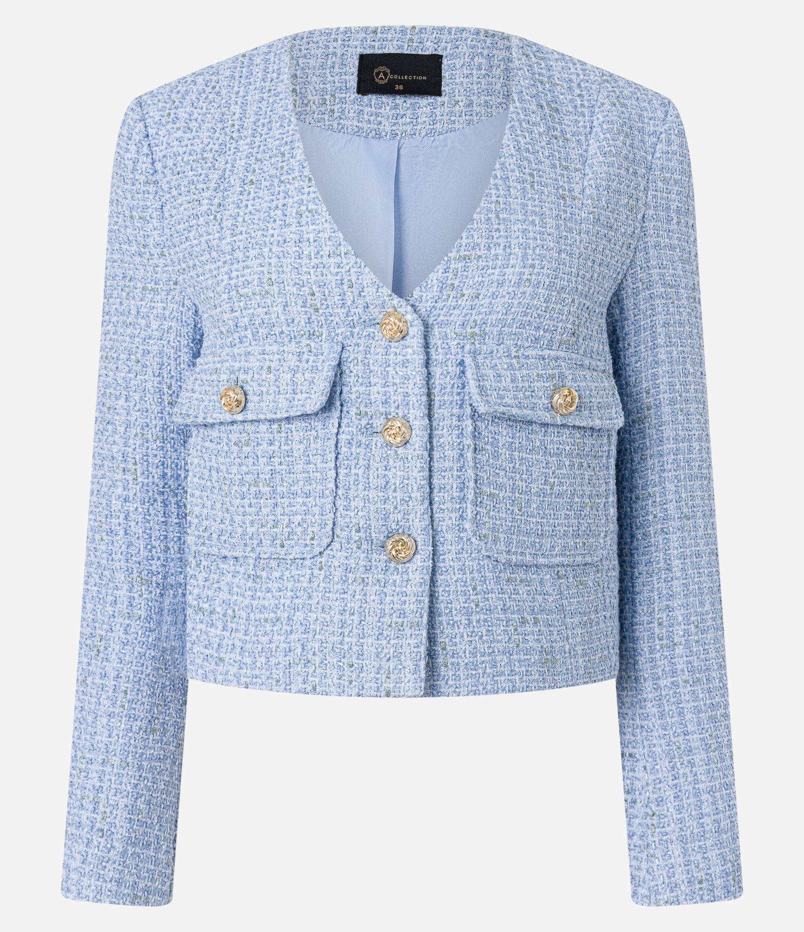 Casaqueto em Tweed com Bolsos com Lapelas Azul 8