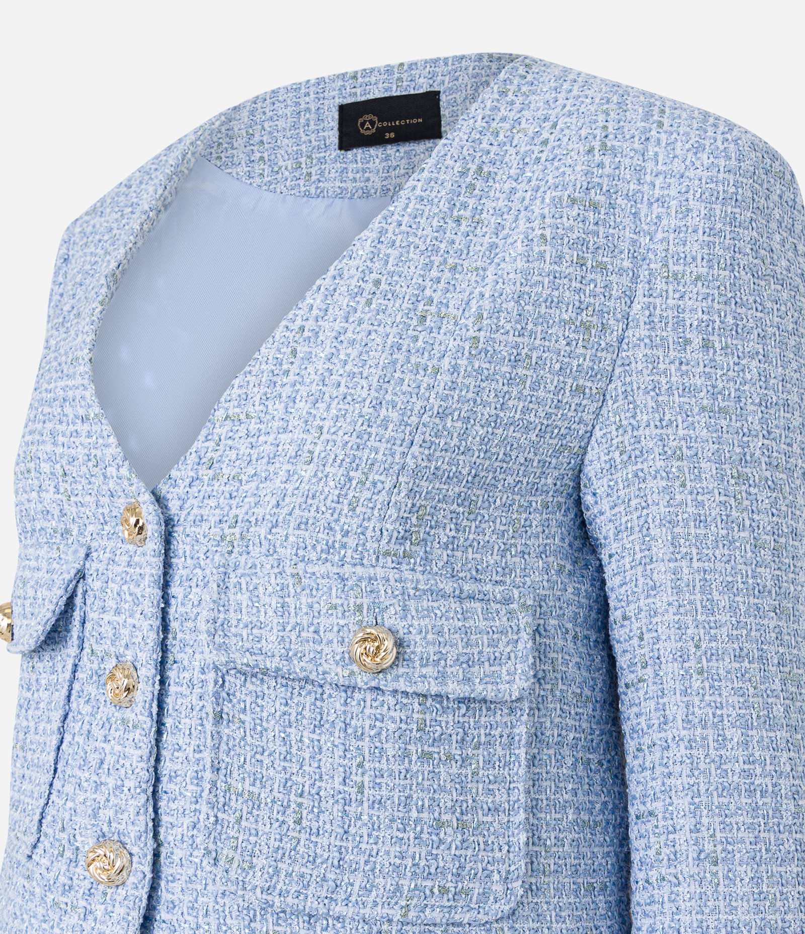 Casaqueto em Tweed com Bolsos com Lapelas Azul 9