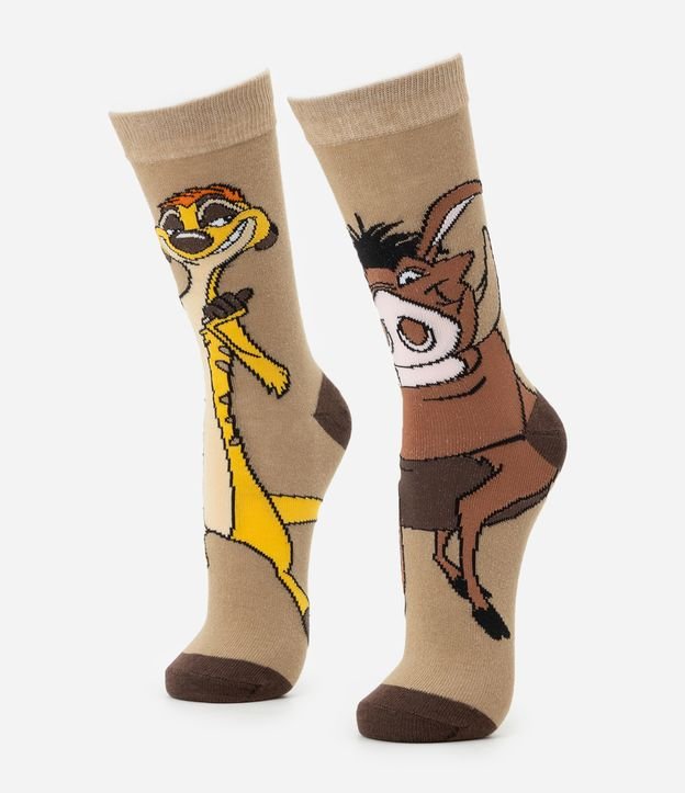 Meia Cano Longo em Algodão com Estampa Timão e Pumba