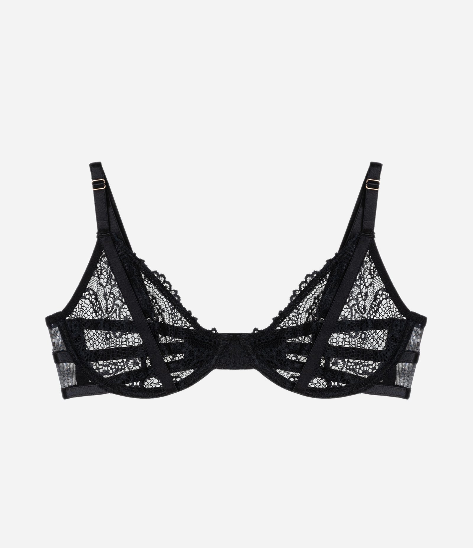 Sutiã sem Bojo com Aro em Renda Floral com Transparência Preto 5