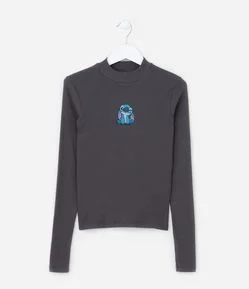 Camiseta Infantil Canelada com Bordado Stitch - Tam 5 a 14 Anos