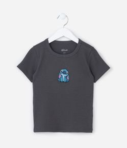 Camiseta Infantil Canelada com Bordado Stitch - Tam 5 a 14 Anos