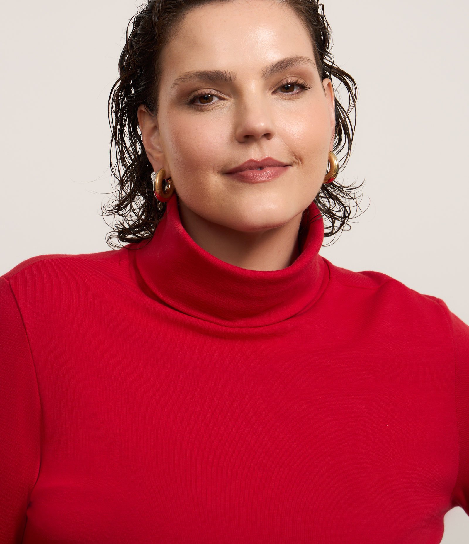 Blusa em Ribana com Gola Alta Curve & Plus Size Vermelho 3
