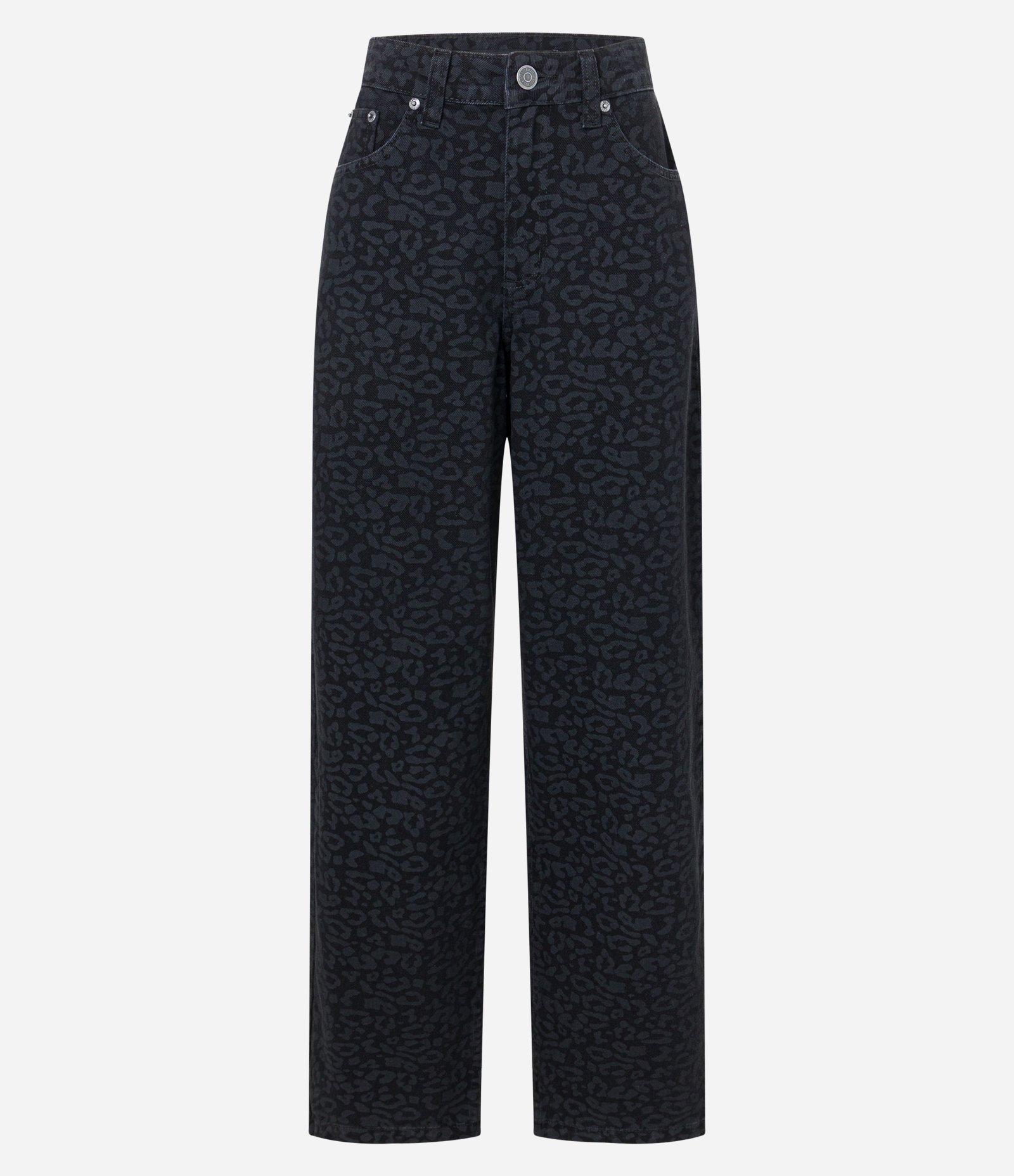 Calça Baggy em Sarja Animal Print Oncinha Preto 3