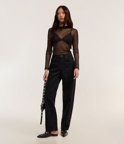 Calça Baggy em Sarja Animal Print Oncinha