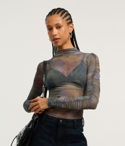 Blusa em Tule com Franzidos Laterais