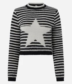 Blusa em Tricô Listrado com Estrela Frontal