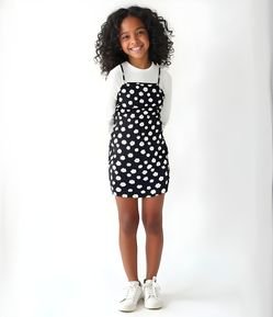 Vestido Infantil com Sobreposição e Estampa Margaridas - Tam 5 a 14 Anos