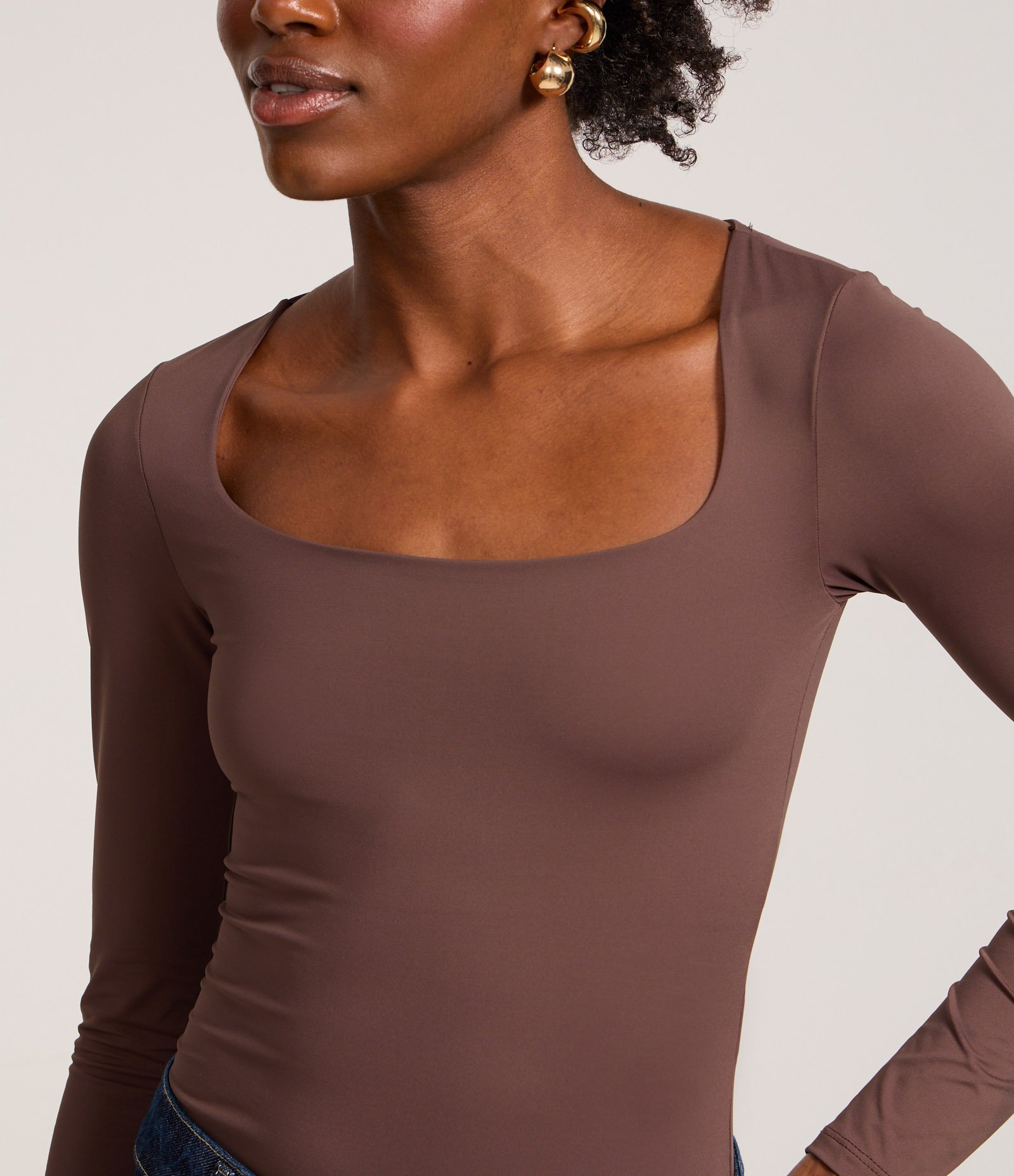 Body em Microfibra com Decote Quadrado Marrom 3