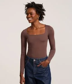 Body em Microfibra com Decote Quadrado