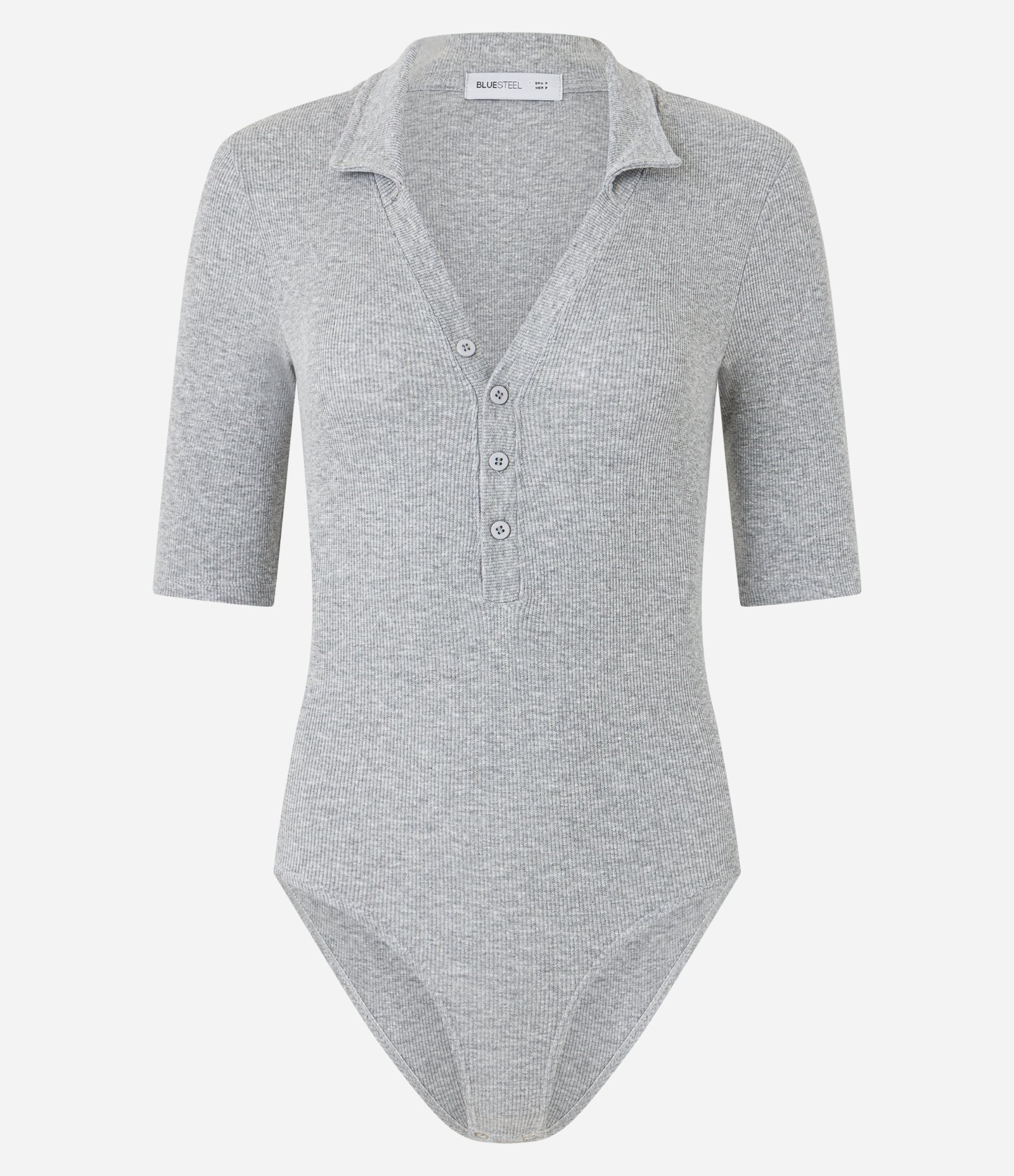 Body com Gola Polo em Ribana Cinza 4