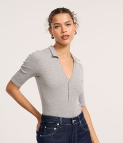 Body com Gola Polo em Ribana