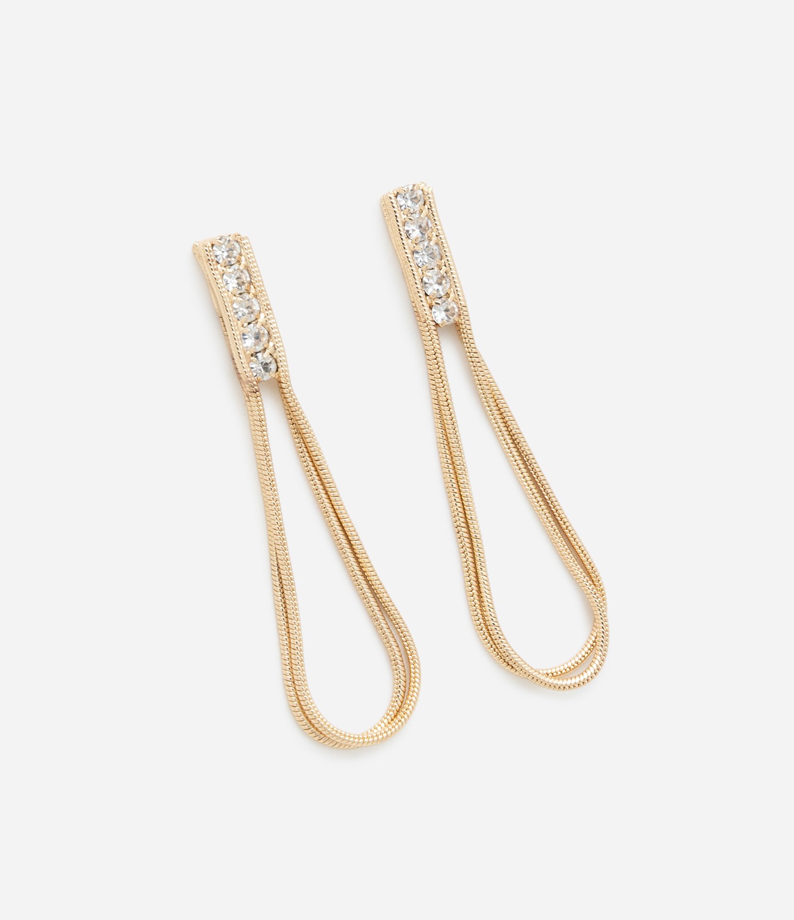 Brinco Fio com Corrente Rabo de Rato e Detalhe de Strass Dourado 2