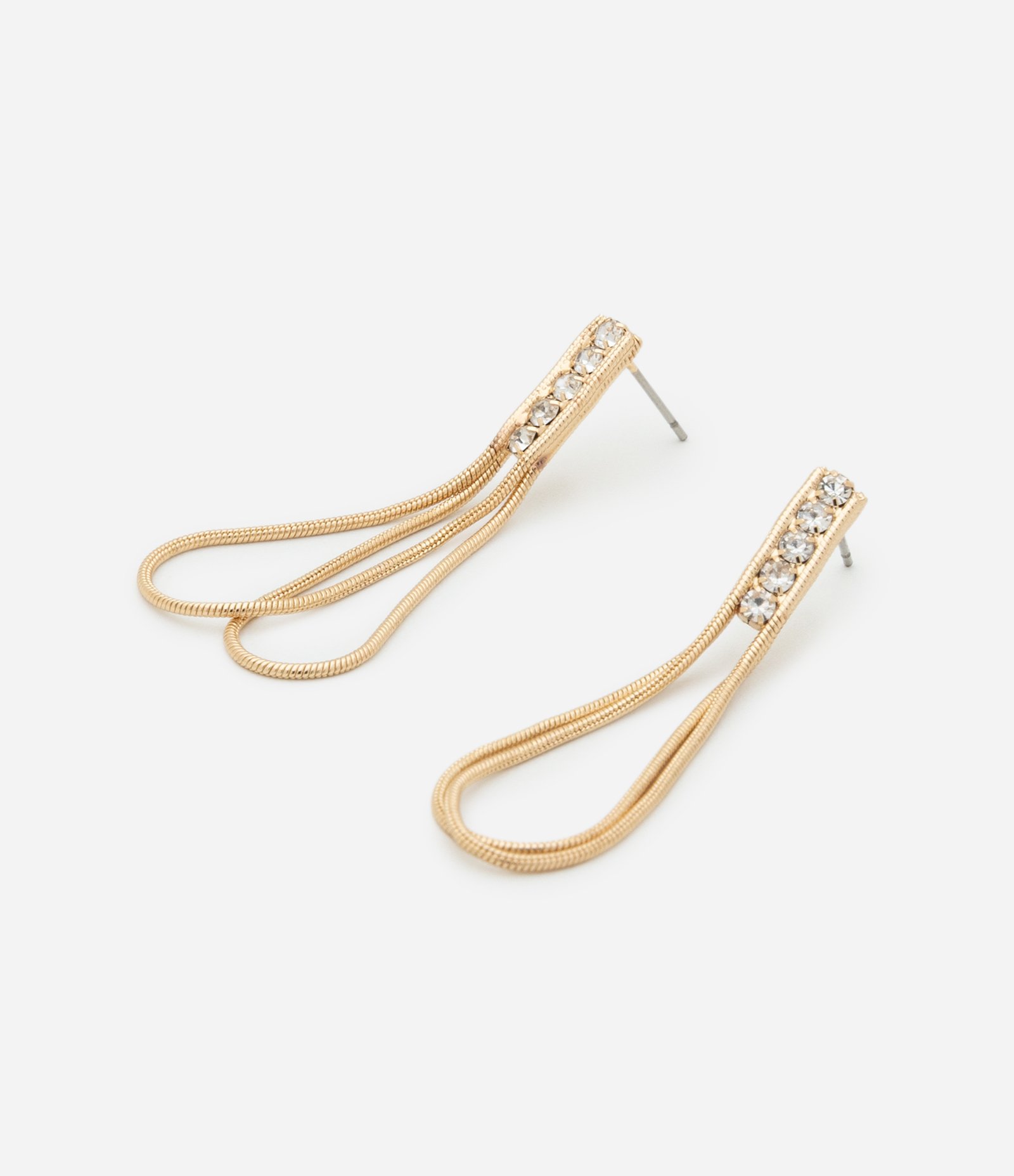 Brinco Fio com Corrente Rabo de Rato e Detalhe de Strass Dourado 3