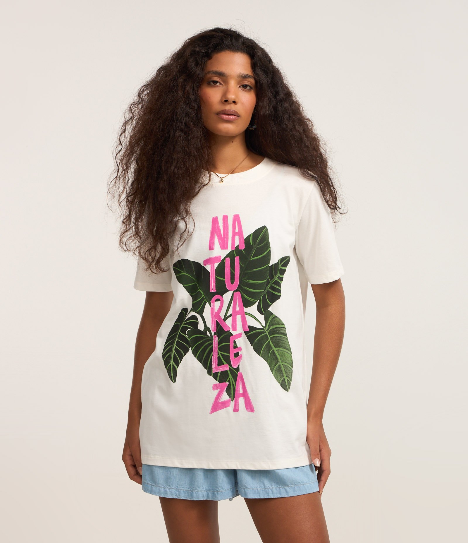 Camiseta T-shirt em Algodão com Estampa Naturaleza Branco 1