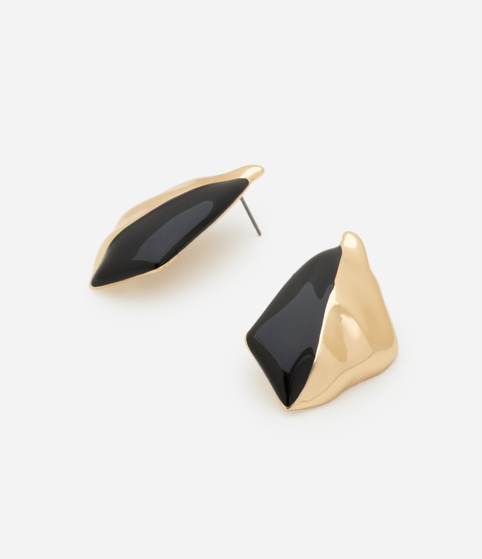 Brinco Botão Esmaltado com Formato Losango Dourado/Preto 2