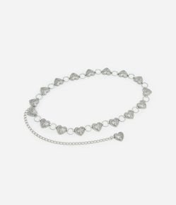 Cinto Médio Estreito em Corrente de Metal com Corações  Trabalhados