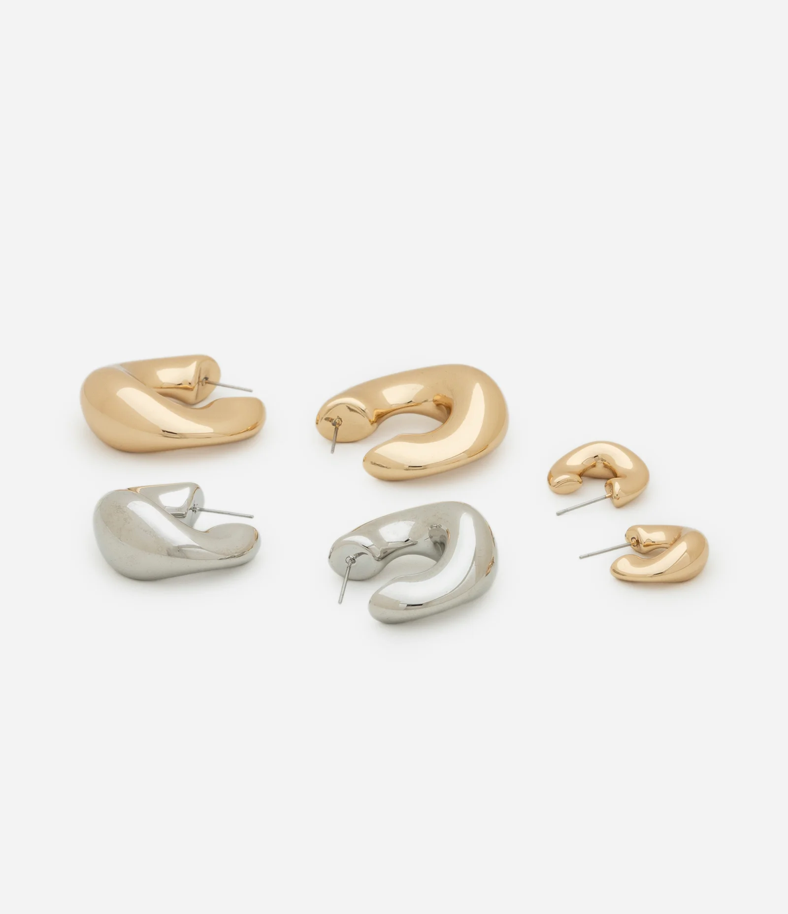 Kit 03 Brincos Argolas com Formas Diversas Dourado 2