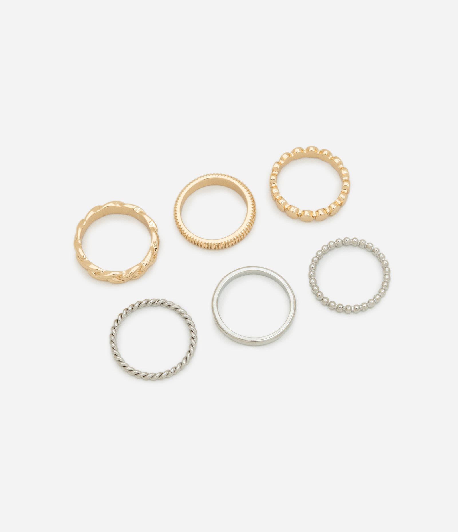 Kit 06 Anéis em Metal com Texturas Variadas Dourado/Prata 1