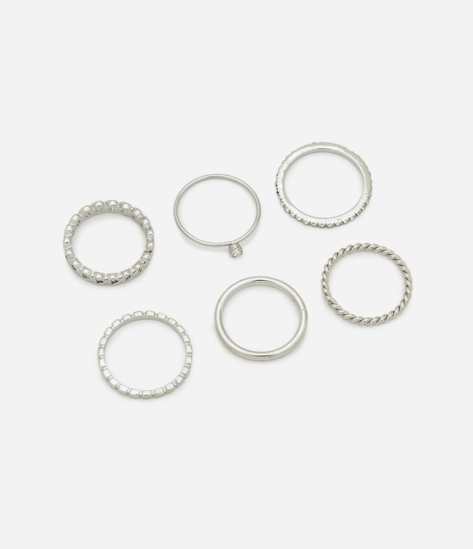 Kit 06 Anéis Diversos Prata 1