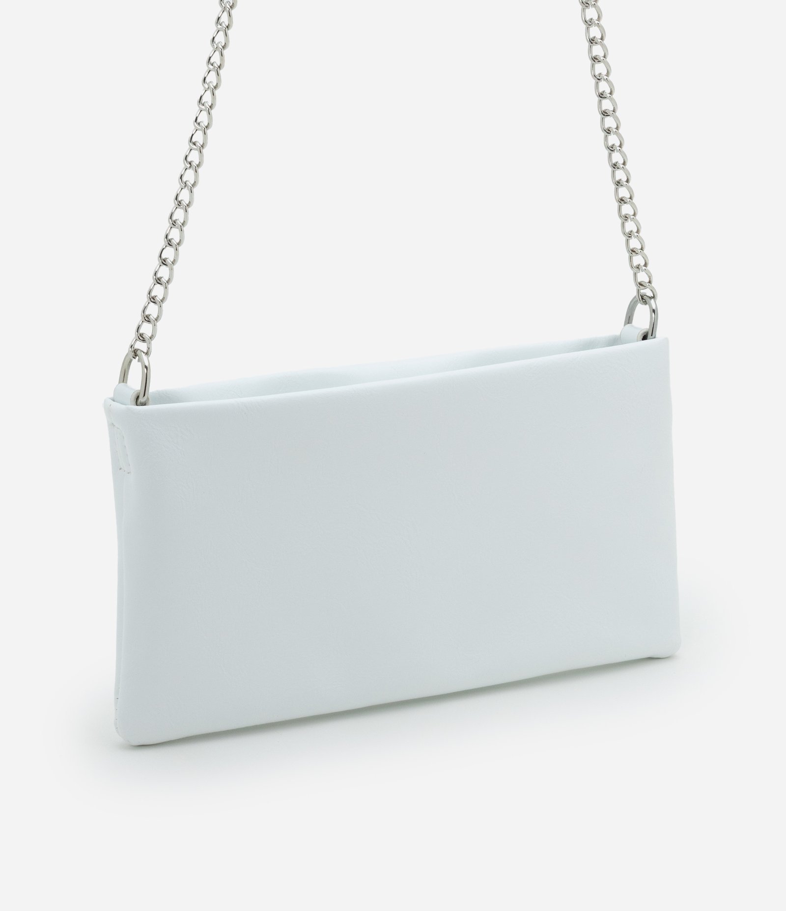 Carteira Transversal Grande em PU com Alça Fina de Corrente Off White 1