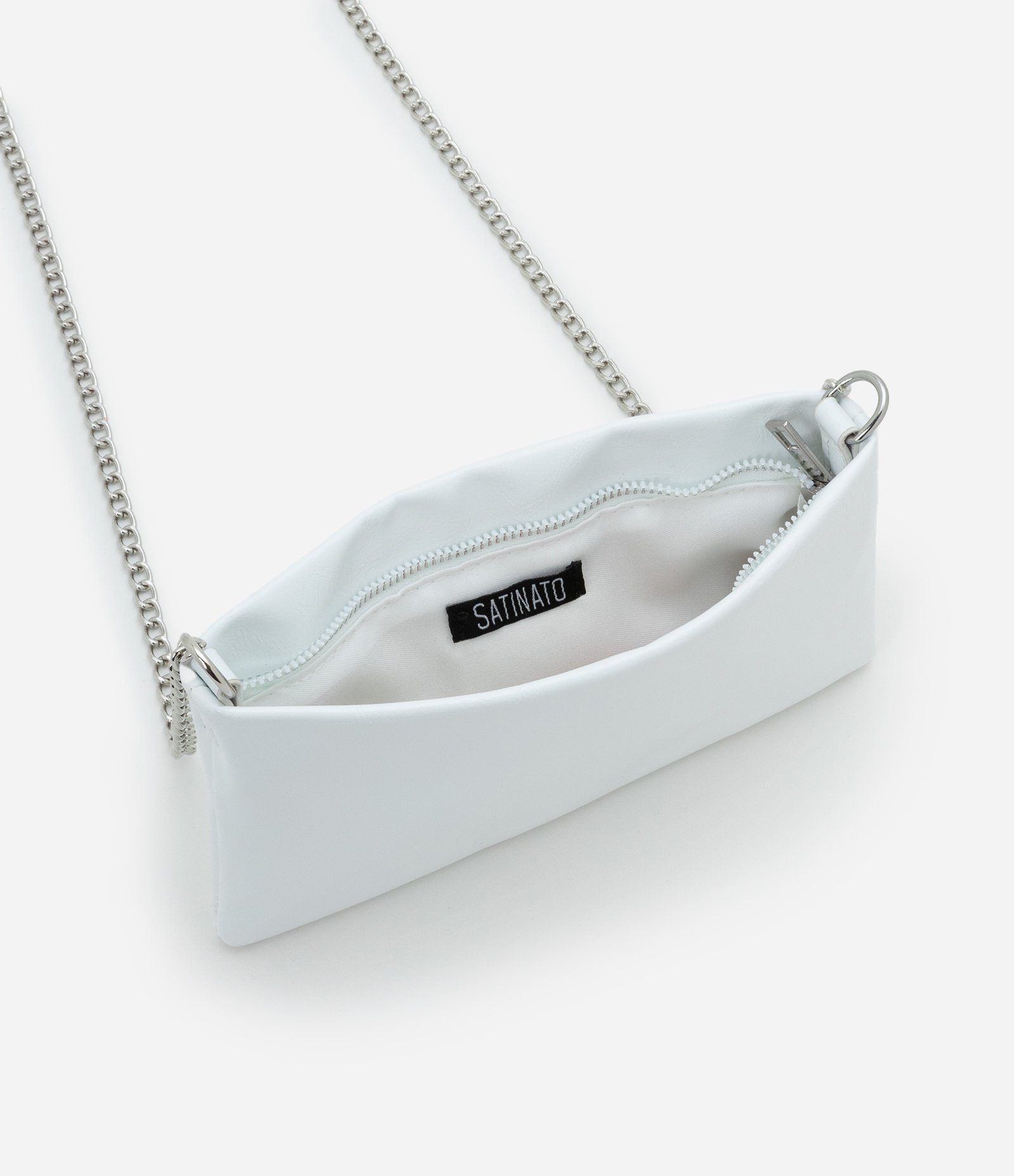 Carteira Transversal Grande em PU com Alça Fina de Corrente Off White 4