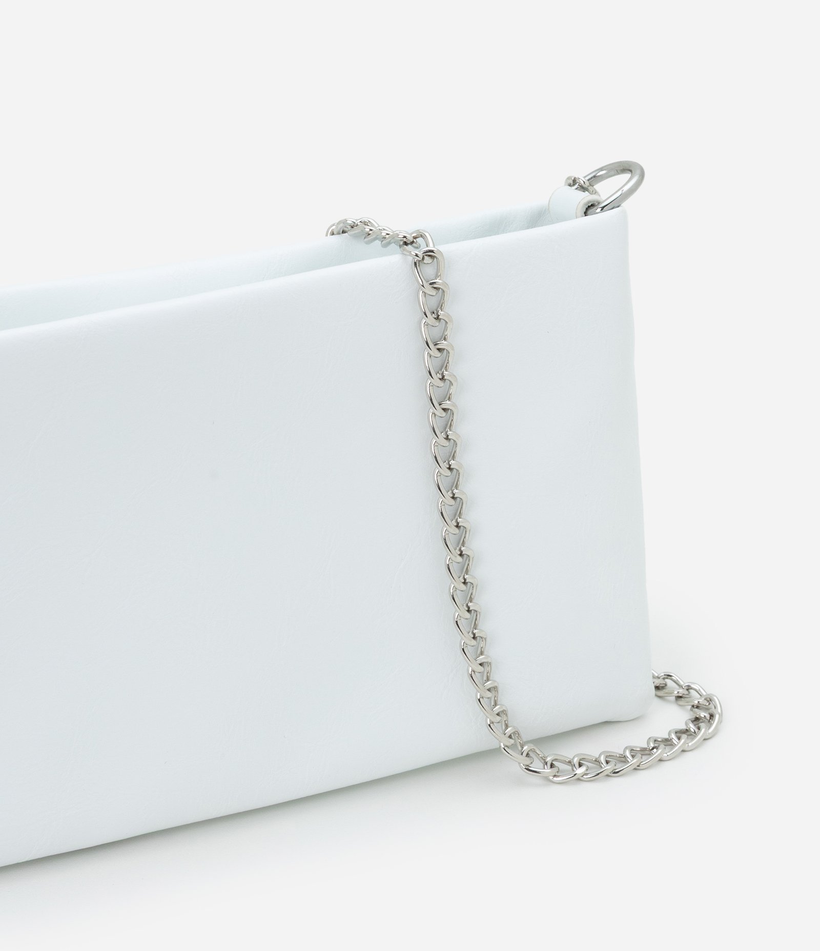 Carteira Transversal Grande em PU com Alça Fina de Corrente Off White 5